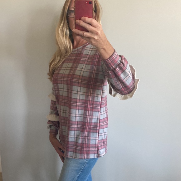 Plaid Long Sleeve with Ruffle Detail Top - Picture 8 of 10